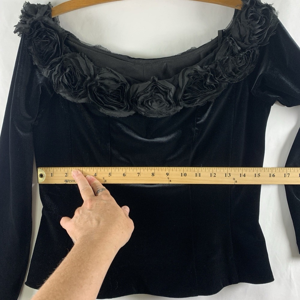 VTG 90s Womens Y2K Dark Romantic Rosette Velvet Evening Top Size L Holiday - Picture 7 of 14